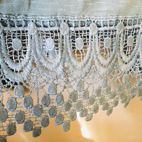 Robin Egg Blue Lace Hem Long Sleeve Rayon Top - Picture 7 of 15